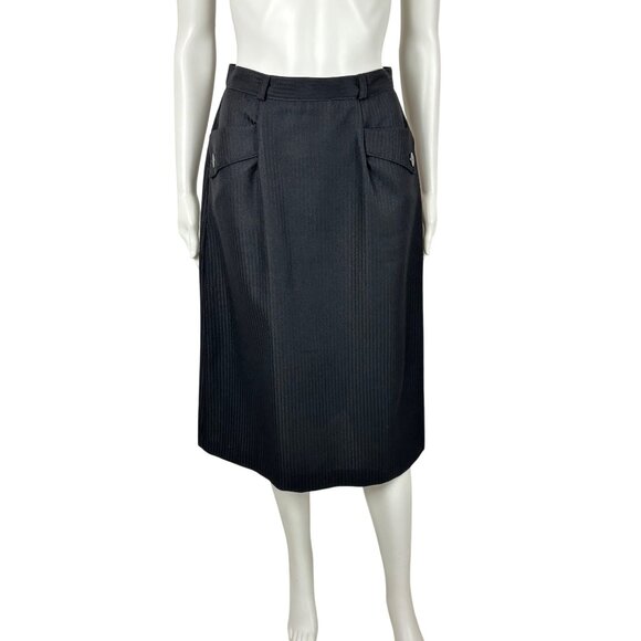 Vintage 70s Black Skirt Women's Small Striped Retro 50s Style High Waisted Hip